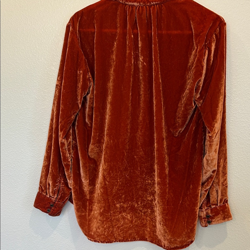 Anthropologie Velvet Button-Up Top in Rich Rust - Picture 5 of 6